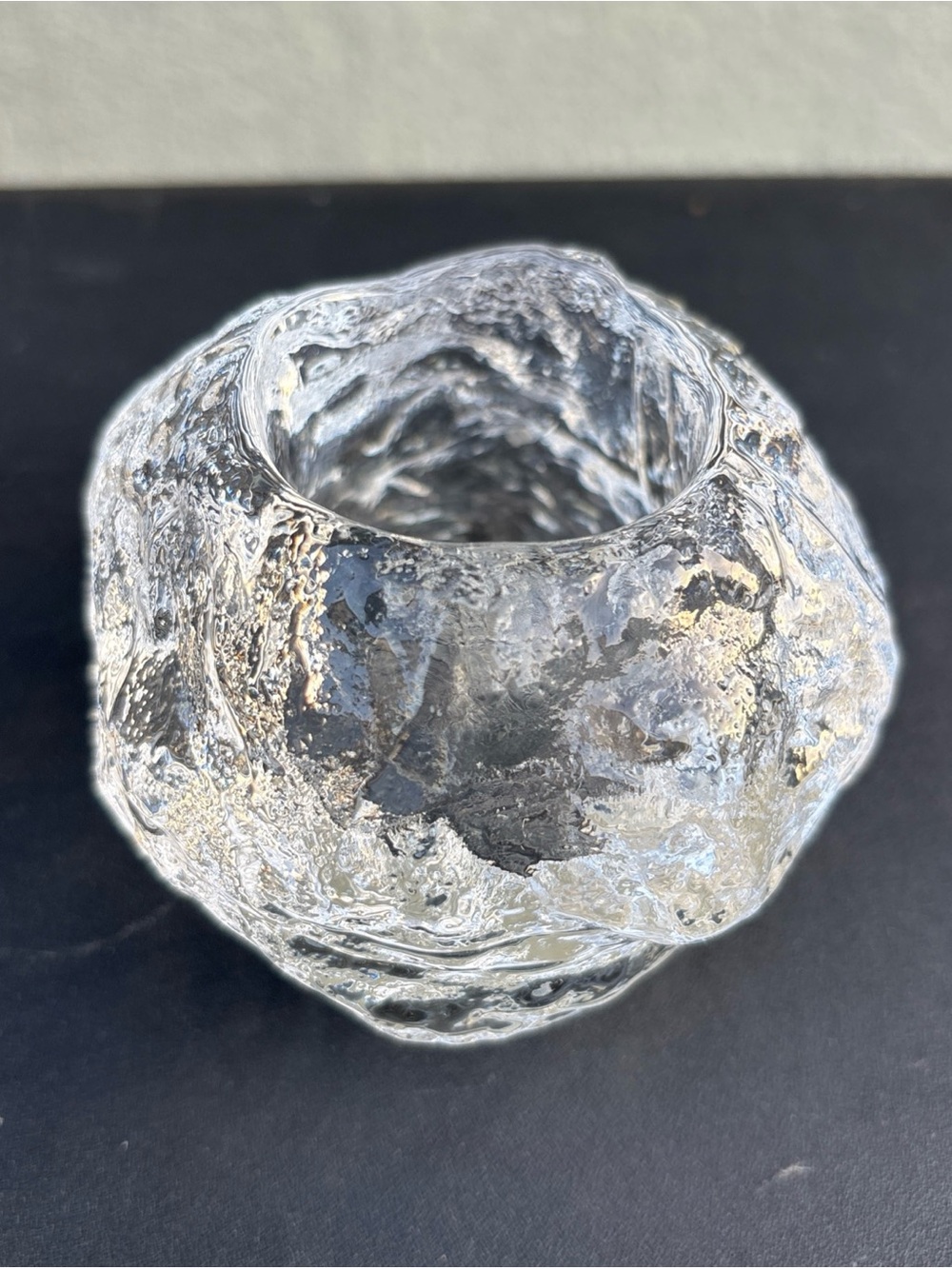 Kosta Boda Sweden Crystal Snowball Votive Tea Light Candle Holder 3 3/8”x 3 1/2”